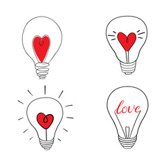 Set of lamp on white background, vector illustration. Lamp with a red heart