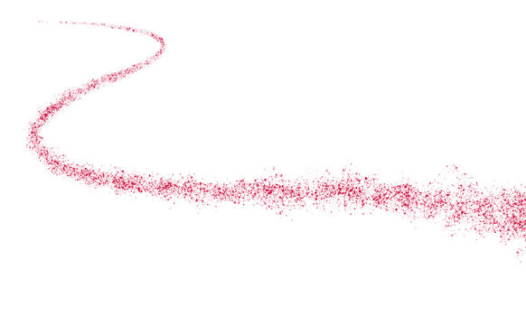 winding trail path with red particles of dust or drops on white background - simple graphic design symbol like a road of dots