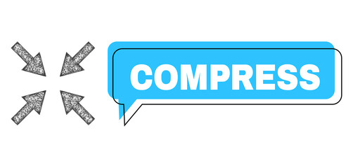 Chat Compress blue cloud frame and wire frame compress arrows. Frame and colored area are misplaced to Compress text, which is located inside blue colored speech balloon.