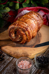 Baked rolled bacon.