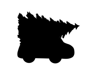 Silhouette Christmas tree on car. Christmas holiday celebration