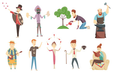 Adult People And Their Creative And Artistic Hobbies Set Of Cartoon Characters Doing Their Favorite Things.