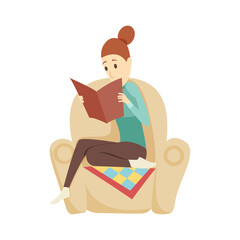 Young woman read the book sitting in a chair.  illustration.