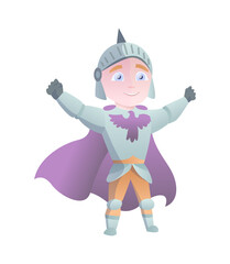 Medieval Knight In Full Armor Flat Illustration. The comic caricature. Funny Cartoon Knight.