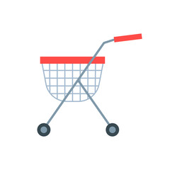 Shopping cart or shop supermarket trolley baskets  flat isolated icon.