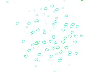 Light Green vector background with Shining hearts.