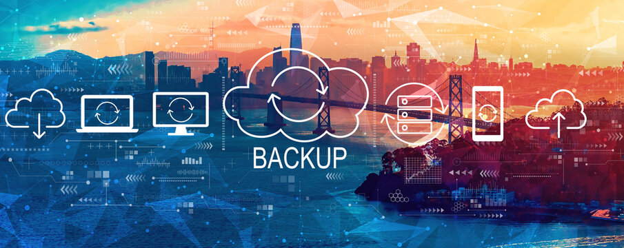 Backup concept with aerial view of the Bay Bridge in San Francisco