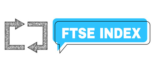 Chat Ftse Index blue cloud frame and net exchange arrows. Frame and colored area are shifted for Ftse Index caption, which is located inside blue cloud. Vector quote caption inside chat contour.