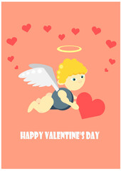  young cute angel with wings holding a heart in his hands