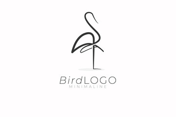 Abstract Bird Logo, minimal line stye bird isolated on white background, usable for business and fashion logo, flat design logo template, vector illustration
