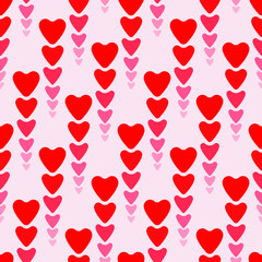 seamless background of hearts of different shapes and red shades, arranged in vertical stripes