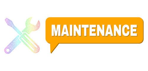 Maintenance and options vector. Spectrum colored mesh options, and speech Maintenance bubble message. Conversation colored Maintenance bubble has shadow.