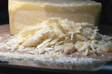 Shreds of cocoa butter carved from a solid cocoa butter block