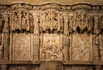 Altarpiece with the sculptural group of The Piety, Cathedral of Huesca, Aragon, Spain, Europe