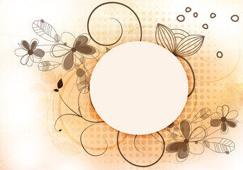 Beige, orange and brown swirls on white background. Frame for invitation, greeting card, scrapbooking or invitation