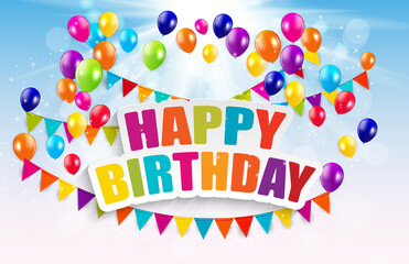 Color glossy balloons birthday party card background. vector illustration