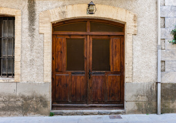 Traditional wooden door in Canfranc, Huesca, Aragon, Spain