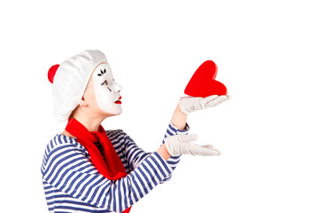 teenage girls in the image of mimes with makeup on their faces, isolate on a white background