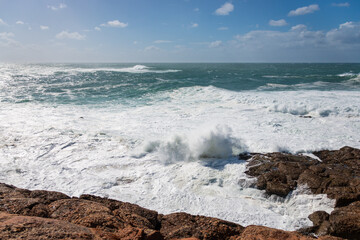 Crashing waves at Robberg Nature Reserve hiking trail, Plettenberg Bay, South Africa.