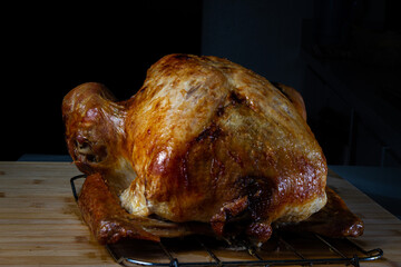 Roasted turkey ready to be carved for dinner