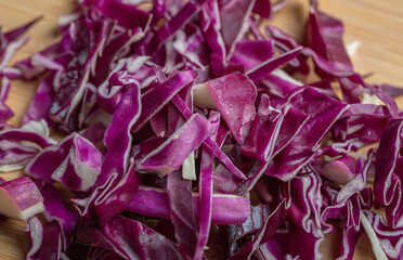 CLose up photo of shredded purple organic cabbage