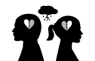 Silhouette of a couple with broken heart