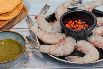 bowl of raw big shrimps