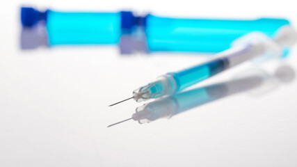 Medical needles. Medical syringe with needle for protection flu virus and coronavirus. Covid...