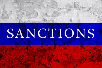 Economy sanctions. Sanctions on Russia flag. Impact concept. Embargo Moscow. Sanctions Russia....