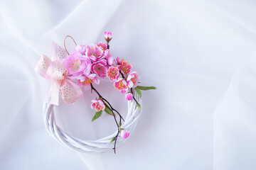桃の花のリース