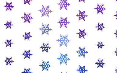 Light Pink, Blue vector pattern with christmas snowflakes, stars.