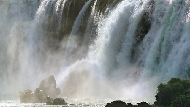 Detian Waterfall is located at the border of Vietnam and Daxin County, China, amazing natural landscape, closeup of splashes