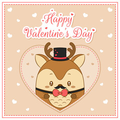 happy valentines day cute deer drawing post card with hearts