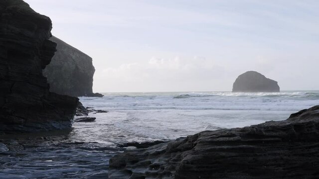 Stunning coastline at Trebarwith Beach Cornwall UK.