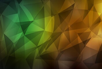 Dark Green, Yellow vector shining triangular backdrop.