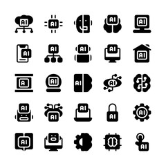 Set of Artificial Intelligence AI Robotic Algorithm solid style icon - vector