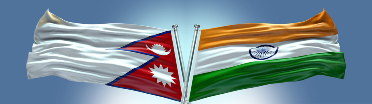 Double Flag India vs Nepal flag waving flag with texture background