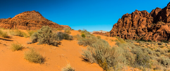Red Sand Dunes Surrounded by The Red Cliffs, Snow Canyon State Park, Utah, USa