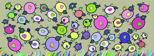 ducks birds Chicks colored crowd is a bunch of fly background