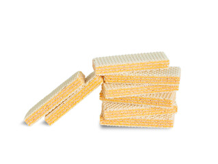 Cheese flavored wafer isolated on white background. snack food concept.