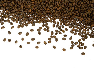 Coffee beans isolated on white background on top view. food and drink concept.