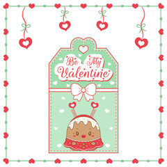 happy valentines day cute ginger cookie drawing post card with hearts