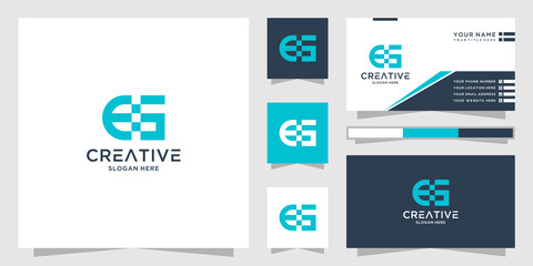 Letter es logo and business card. creative tech logo