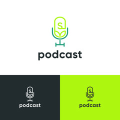 Initial letter s Podcast audio record logo design vector. Modern flat minimalist concept