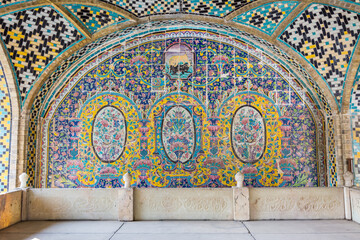  Interior decoration with colorful tiles of Karim Khani Nook (Khalvat e Karim Khani) at Golestan palace complex in Tehran, Iran