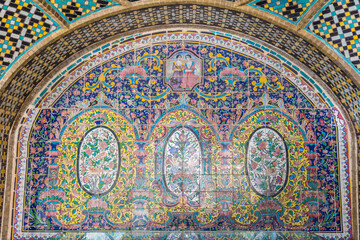 Fototapeta premium Interior decoration with colorful tiles of Karim Khani Nook (Khalvat e Karim Khani) at Golestan palace complex in Tehran, Iran
