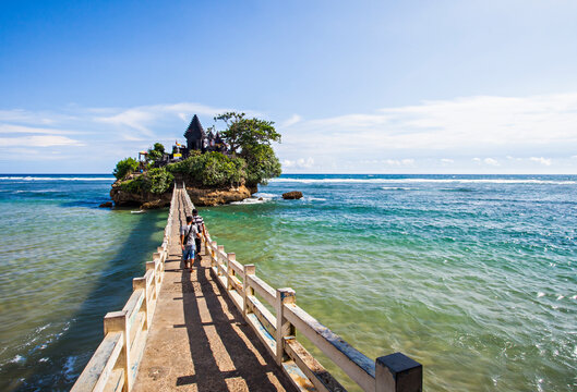 A  hinduism temple in a small island in Bale Kambang beach, a tourist destination in Southern Malang, East Java, Indonesia
