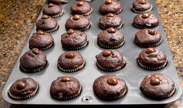 Baked Double Chocolate Mini Muffins in a Muffin Pan