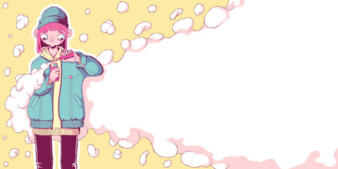 Teenager girl vaper stand and pours liquid into the vape mod . Vaper woman. Alternative to smoking. Quit smoking. Healthy lifestyle. Vector illustration in cartoon style. Horizontal banner with