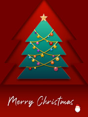 Christmas card with christmas tree and santa claus